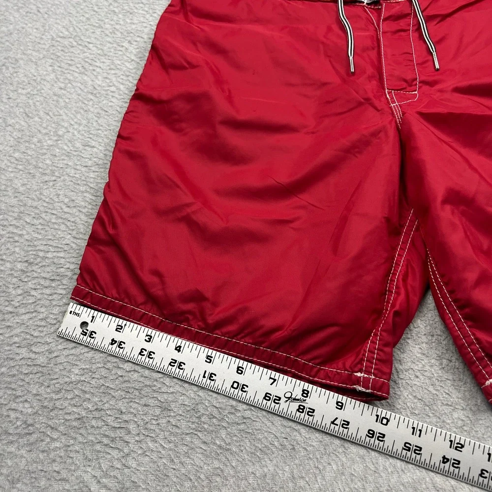 Birdwell Beach Britches Board Shorts Mens 32 Red Lace Up Swim Stitched USA Made